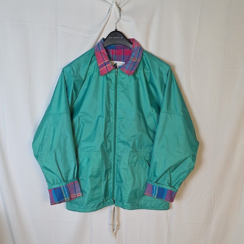 Vintage Teal Jacket with Plaid Accents